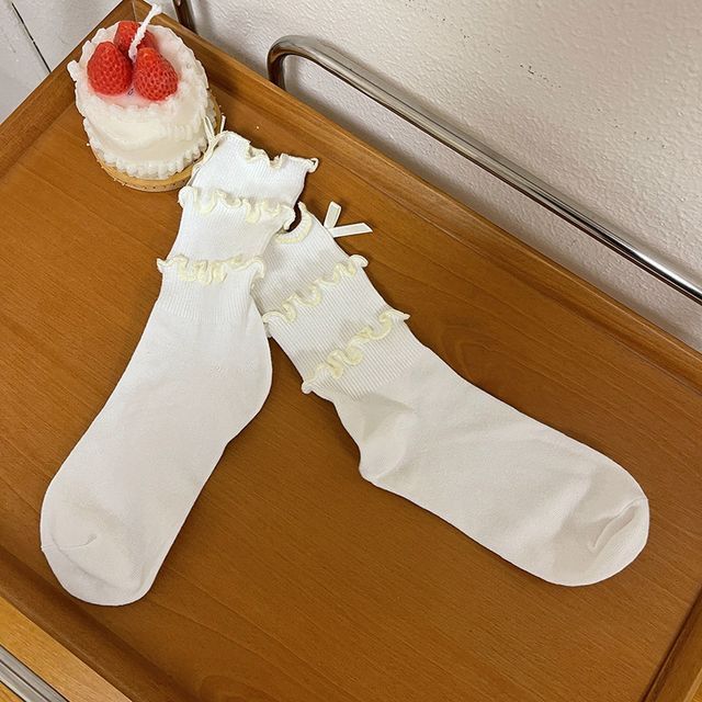 Plain Lettuce Edge Ribbed Socks