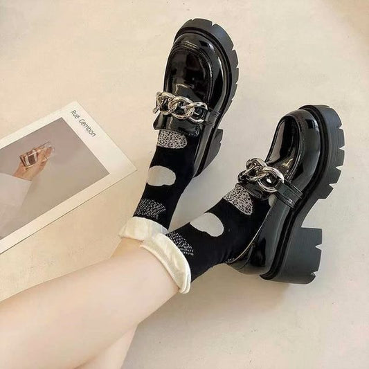 Heel Platform Chunky Accent Chain Loafers