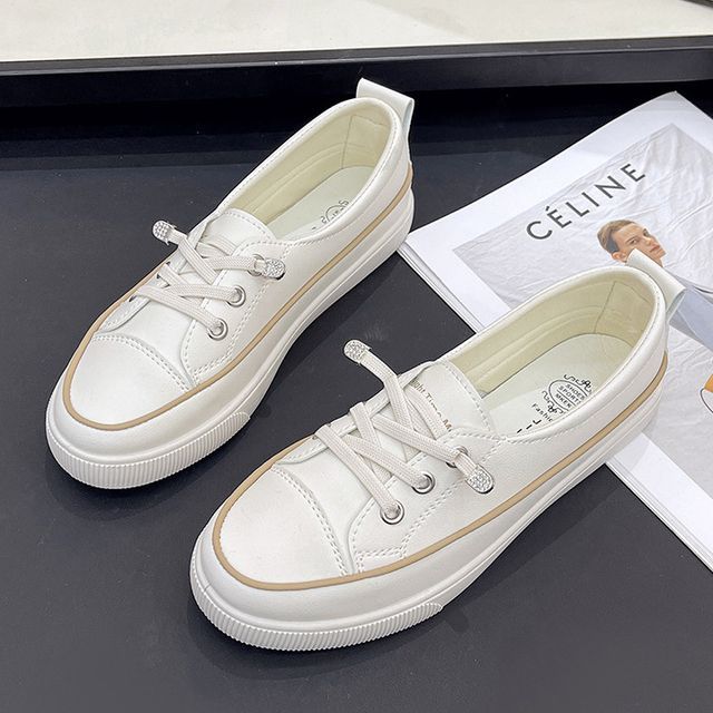 Slip-Ons Lace-Up Trim Faux Contrast Leather Platform