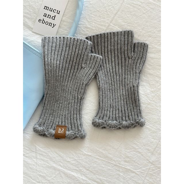 Applique Gloves Knit Lettering Fingerless