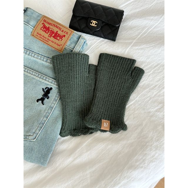 Applique Gloves Knit Lettering Fingerless