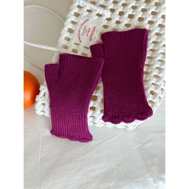 Applique Gloves Knit Lettering Fingerless