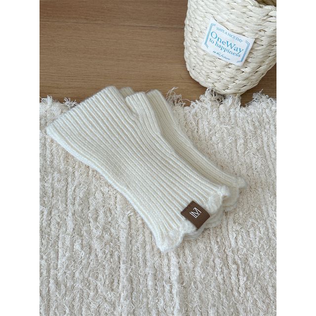 Applique Gloves Knit Lettering Fingerless