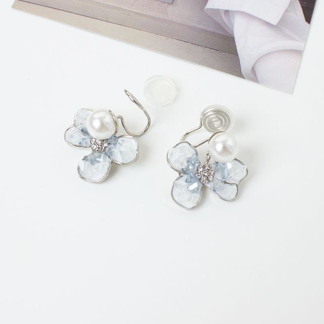 Earring Clip-On Floral Pearl Faux Drop /