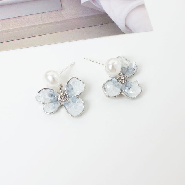 Earring Clip-On Floral Pearl Faux Drop /