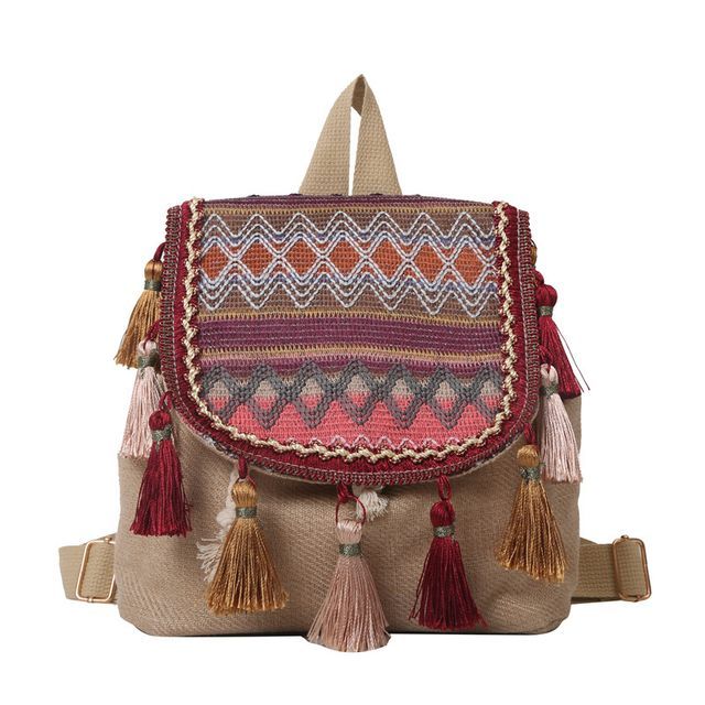 Patterned Tassel Detail Flap Backpack