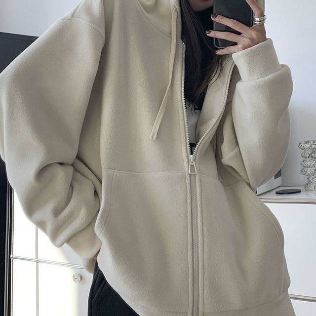 Zip Hoodie Plain Oversized