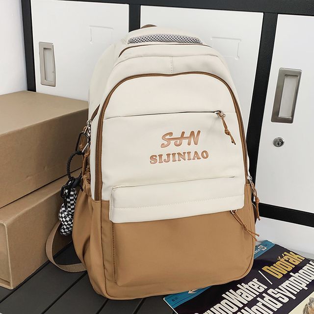 Two Tone Lettering Zip Backpack