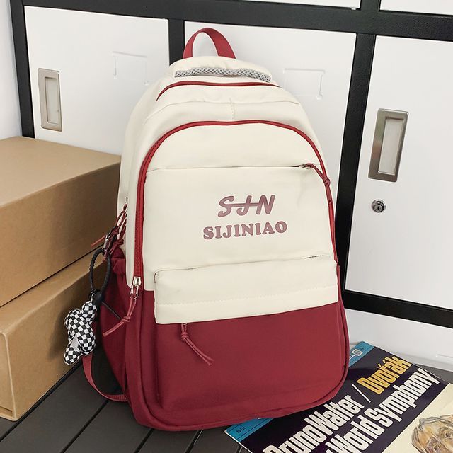 Two Tone Lettering Zip Backpack