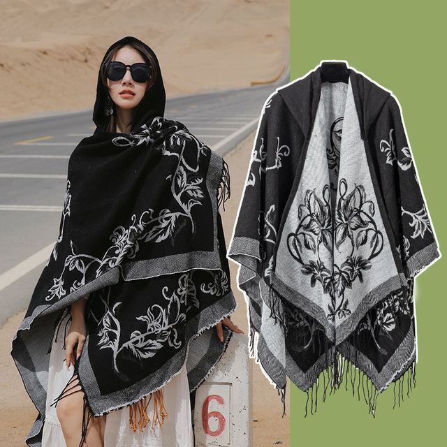 Floral Fringed Hooded Cape