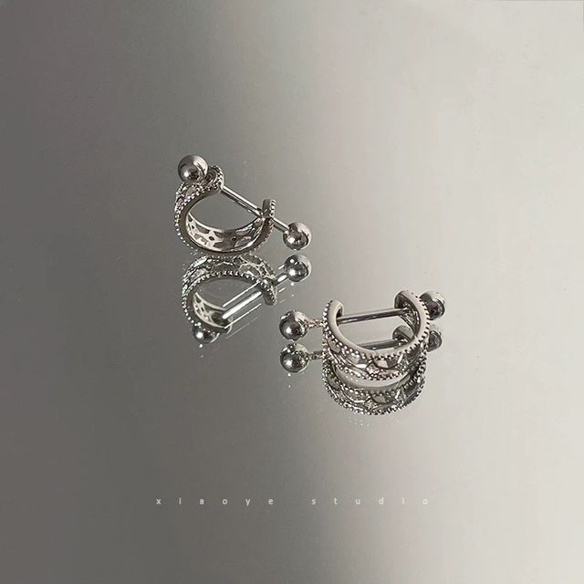 Silver Sterling Barbell Huggie Earring Cutout