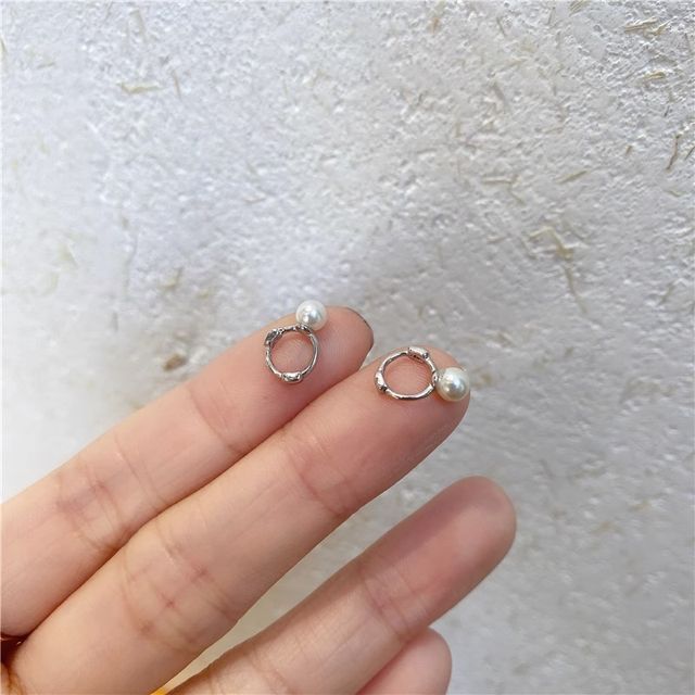 Pearl Huggie Faux Silver Earring Sterling