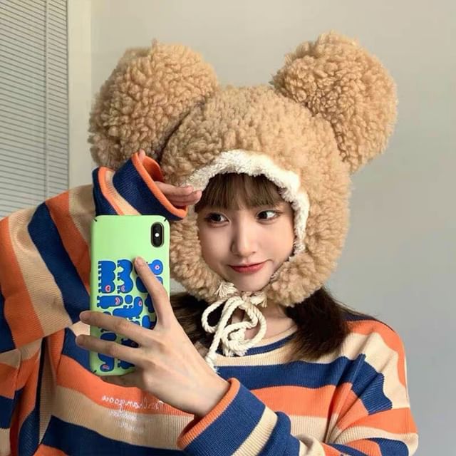 Fluffy Bear Hat Ear Trapper