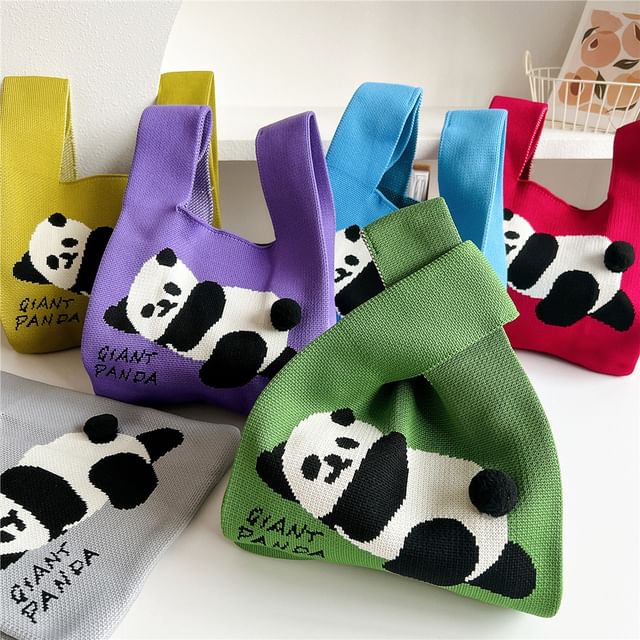 Panda Print Knit Tote Bag