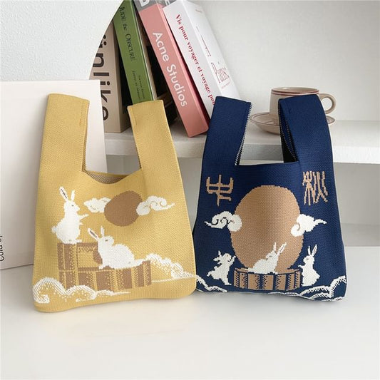 Rabbit Print Knit Tote Bag