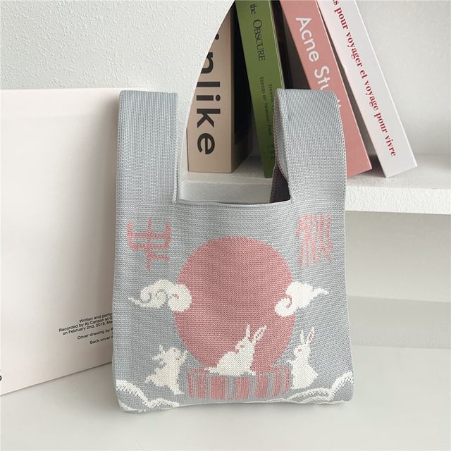 Rabbit Print Knit Tote Bag