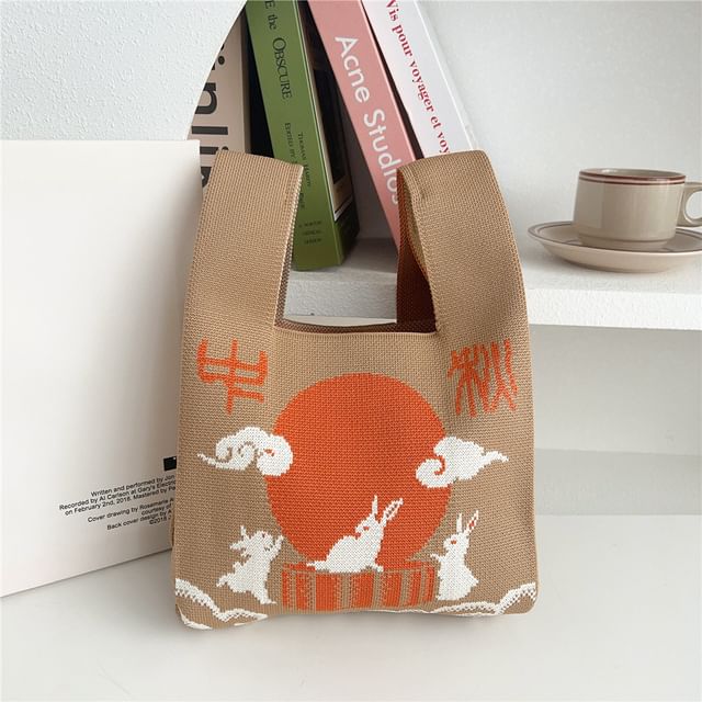 Rabbit Print Knit Tote Bag