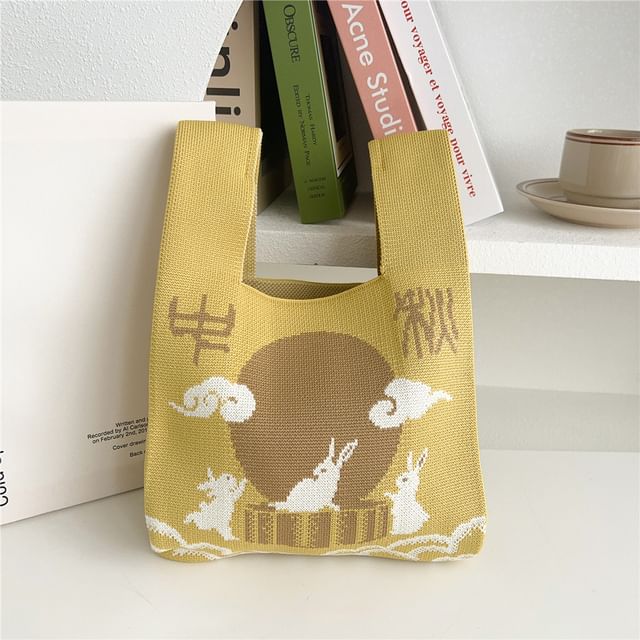 Rabbit Print Knit Tote Bag