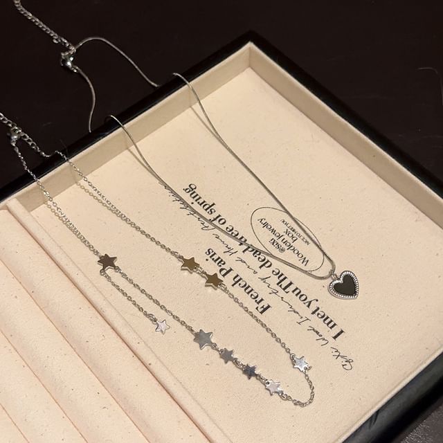 / Star Heart Necklace Alloy Pendant Choker Set