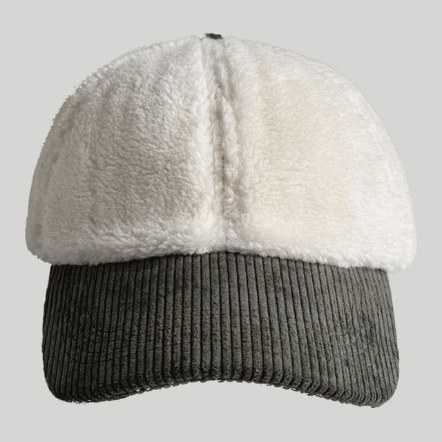 Corduroy Panel Faux Shearling Baseball Cap