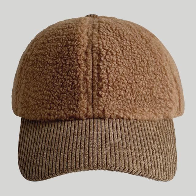 Corduroy Panel Faux Shearling Baseball Cap