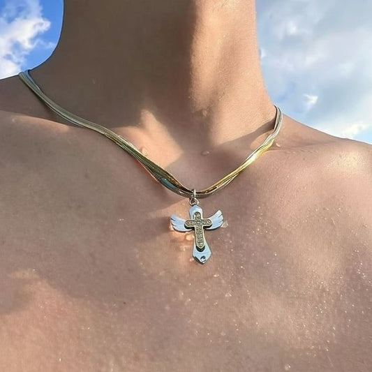 Cross Necklace Layered Alloy Pendant