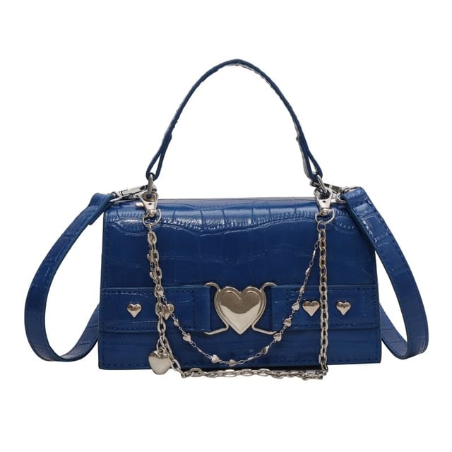 Buckled Flap Croc Crossbody Bag Heart Grain