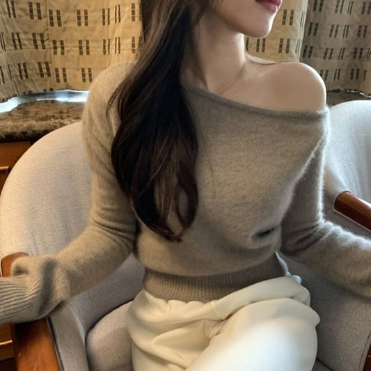 One-Shoulder Plain Sweater