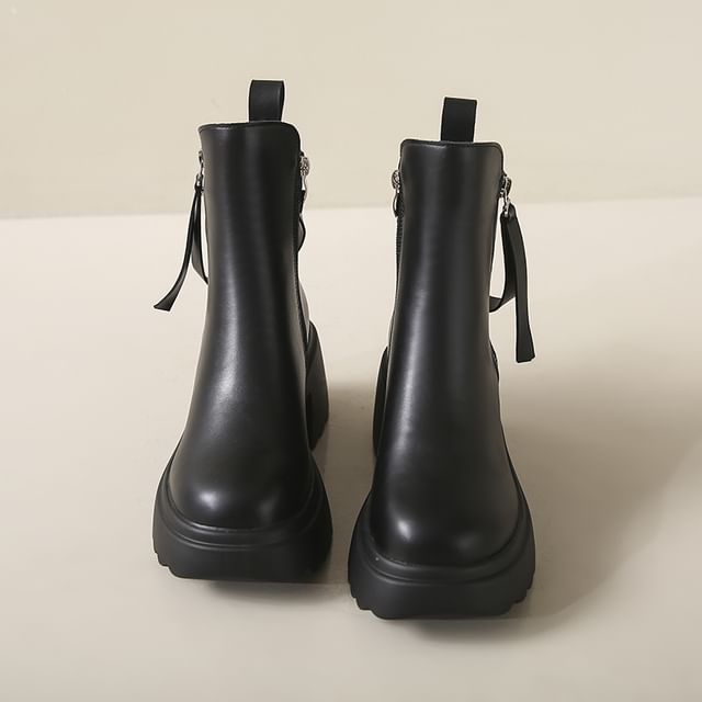 Boots Chunky Platform Heel Leather Faux Short