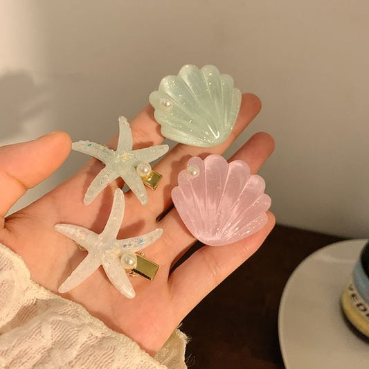 Resin Shell Starfish Hair Clip Faux Pearl /