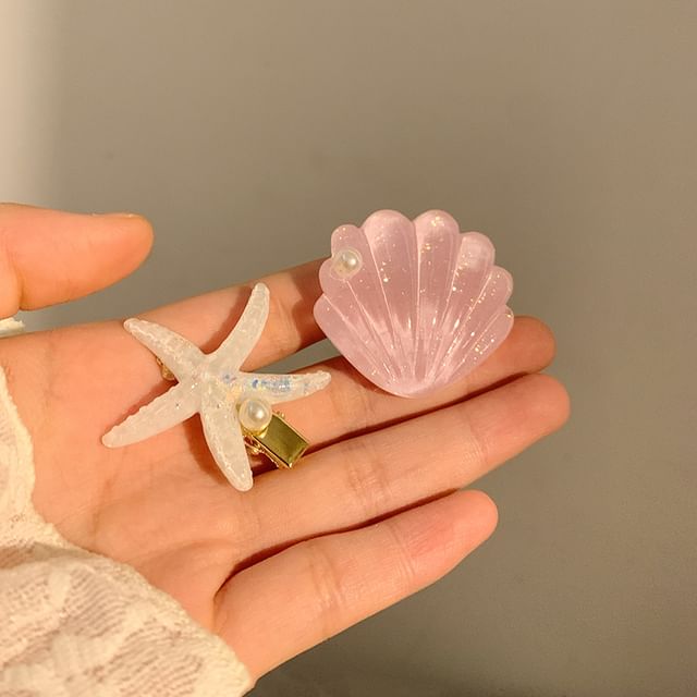 Resin Shell Starfish Hair Clip Faux Pearl /
