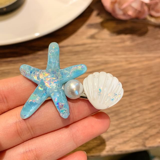 Resin Shell Starfish Hair Clip Faux Pearl /
