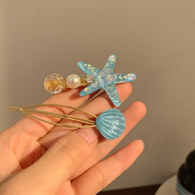 Resin Shell Starfish Hair Clip Faux Pearl /