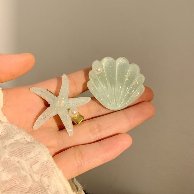 Resin Shell Starfish Hair Clip Faux Pearl /