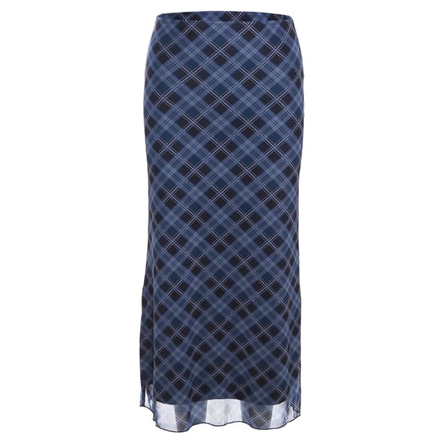A-Line Waist Mid Skirt Midi Plaid