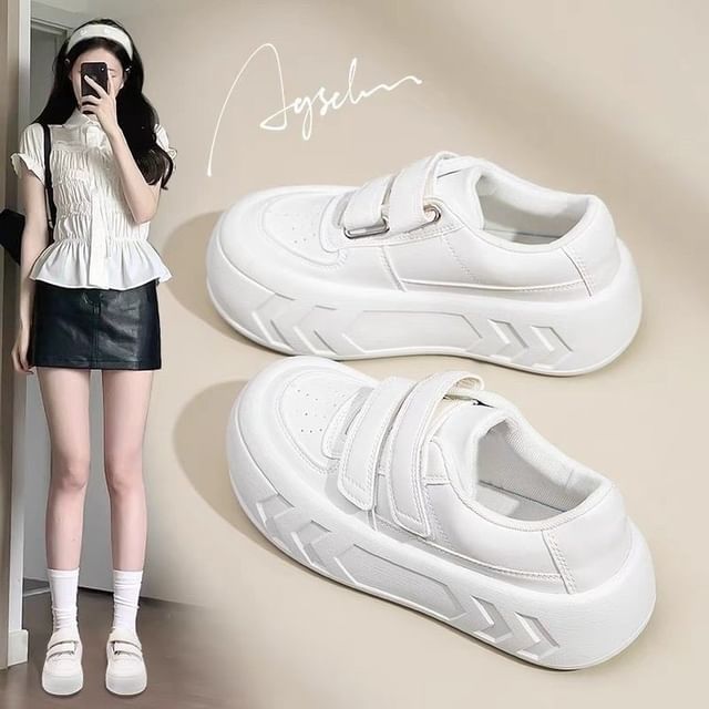 Platform Plain Panel Faux Leather Sneakers