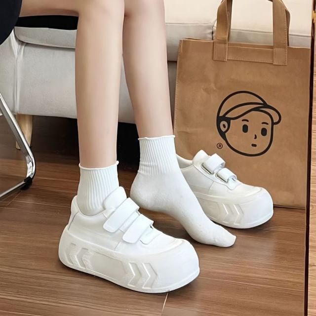 Platform Plain Panel Faux Leather Sneakers