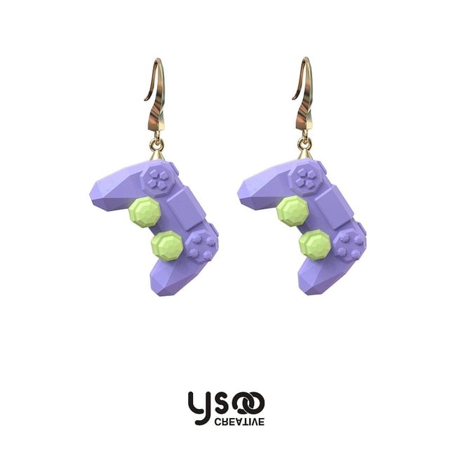 Ear Earring Drop Cuff Asymmetrical Clip-On Lettering / Gamepad