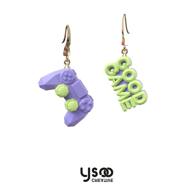 Ear Earring Drop Cuff Asymmetrical Clip-On Lettering / Gamepad