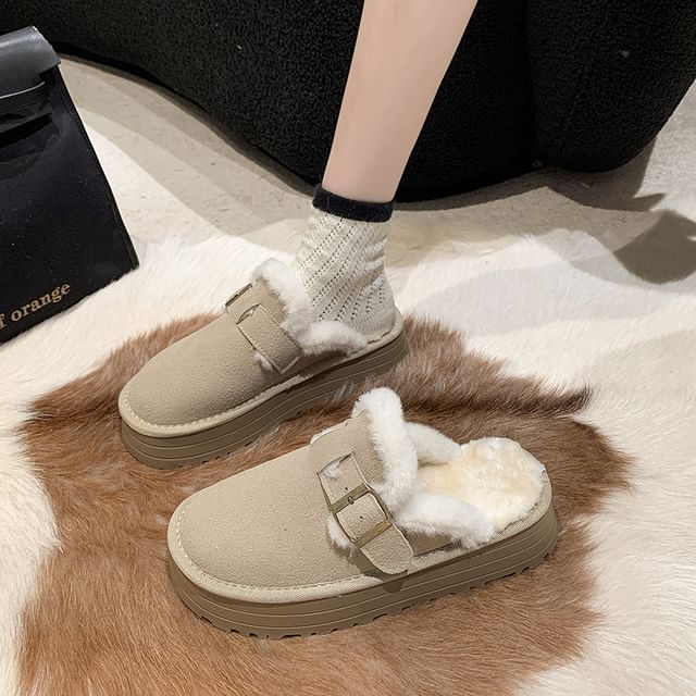 Mules Buckled Fleece-Lined Platform