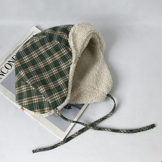 Lined Hat Trapper Fleece Plaid
