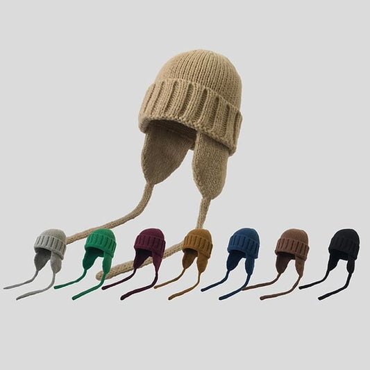 Flap Plain with Ear Beanie Knit