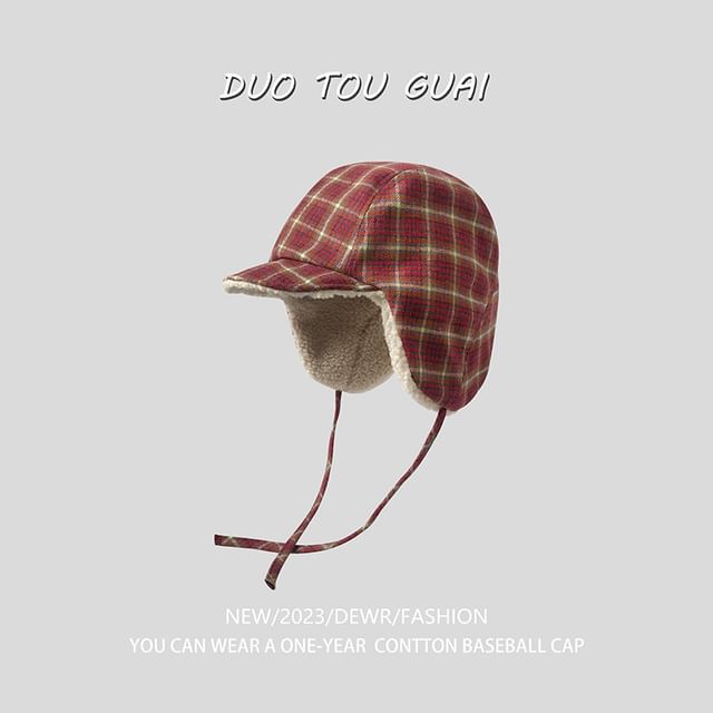 Lined Hat Trapper Fleece Plaid