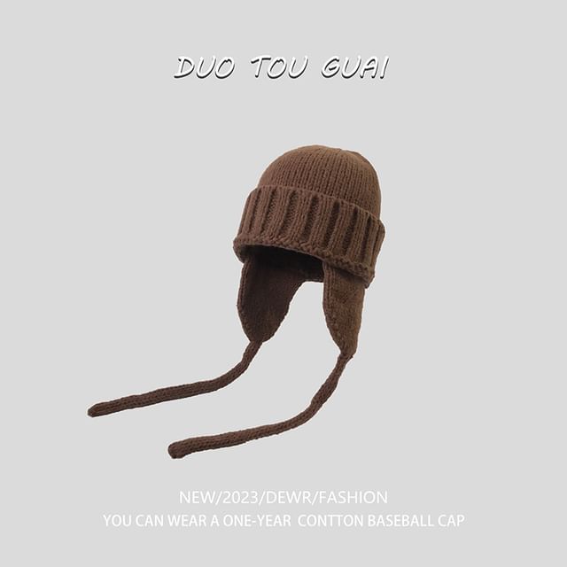 Flap Plain with Ear Beanie Knit