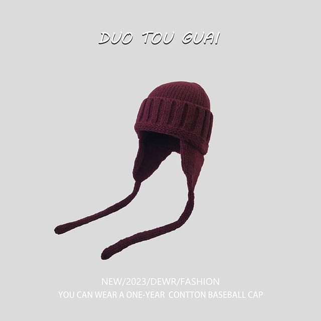 Flap Plain with Ear Beanie Knit