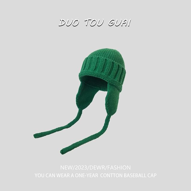 Flap Plain with Ear Beanie Knit