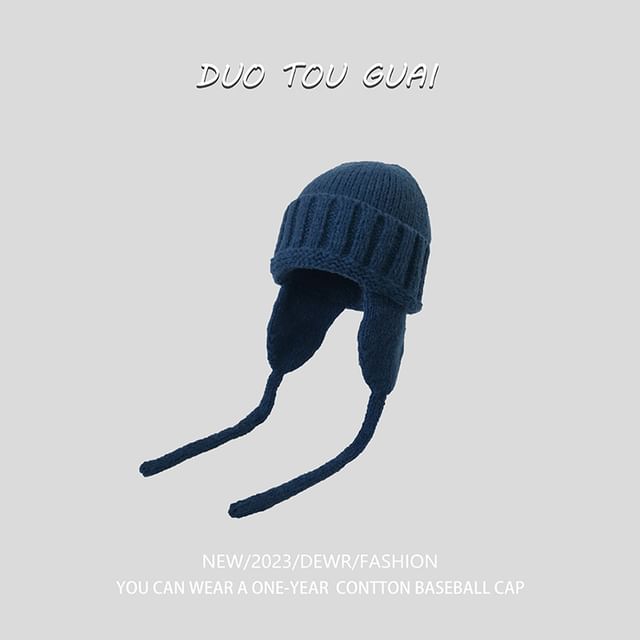 Flap Plain with Ear Beanie Knit