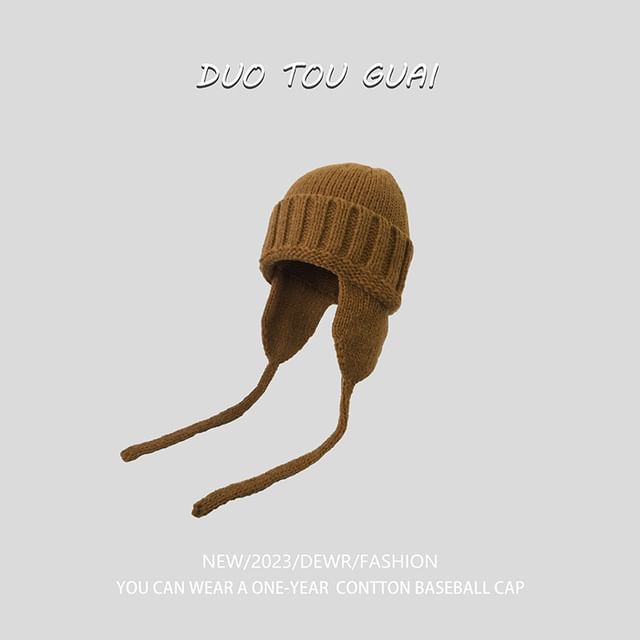 Flap Plain with Ear Beanie Knit