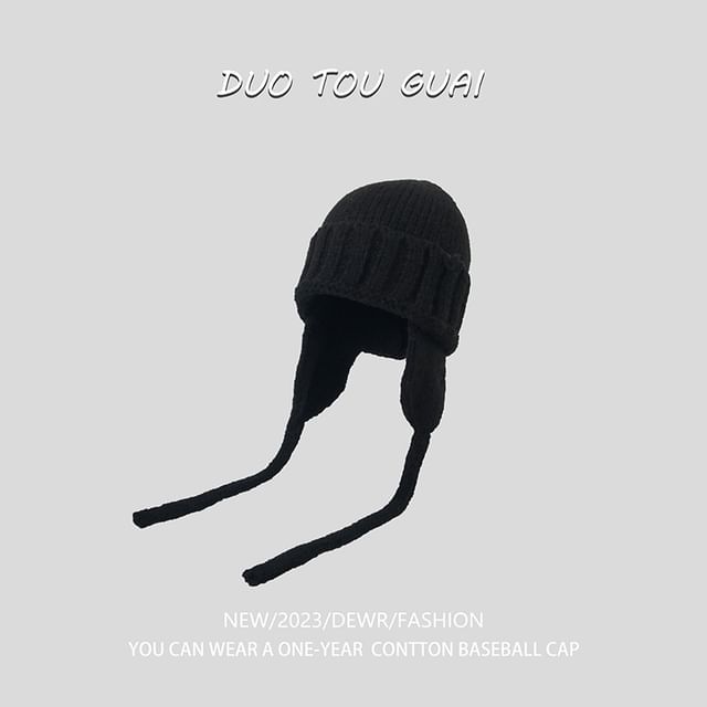Flap Plain with Ear Beanie Knit