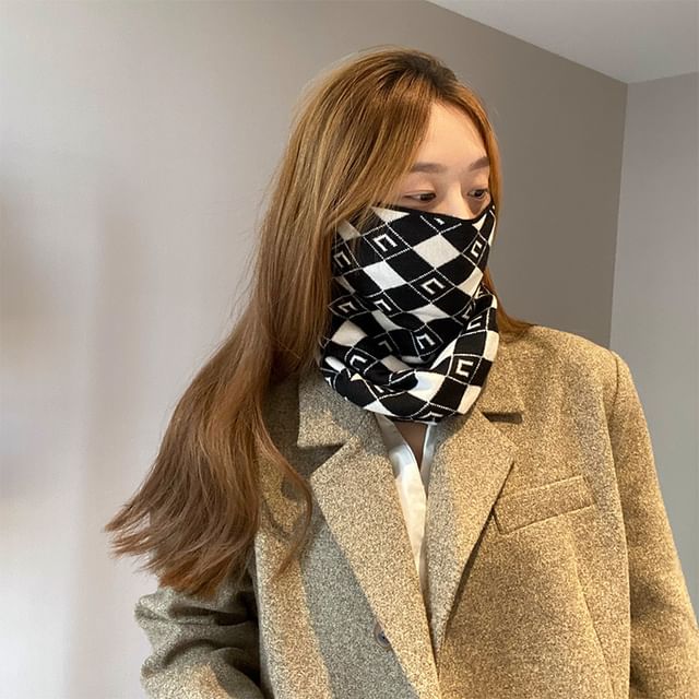 Knit / Print Scarf Beanie Diamond Multi-Way